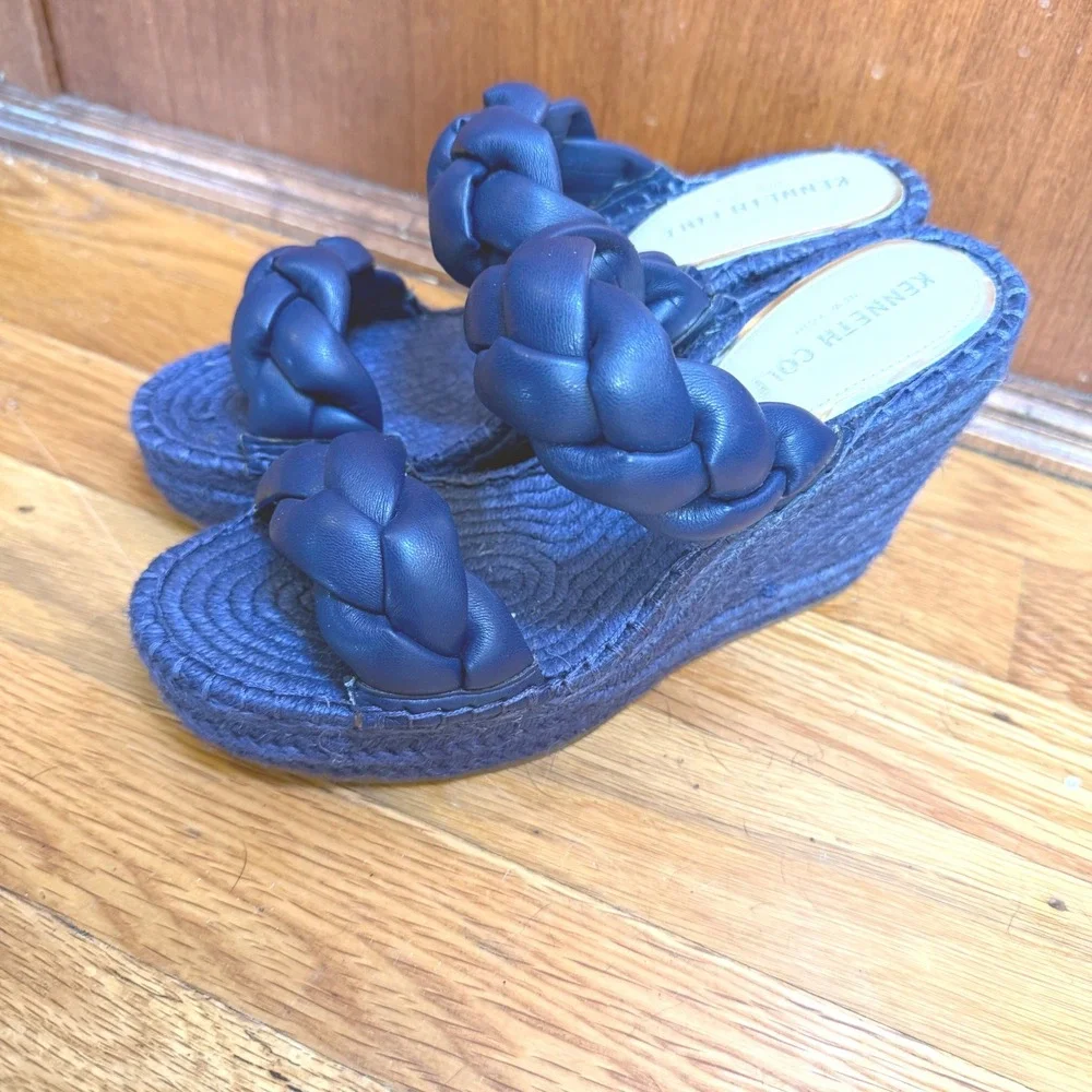 Kenneth Cole Olivia‎ Braid Navy Blue Espadrille Wedge Sandals Womens Size 7M